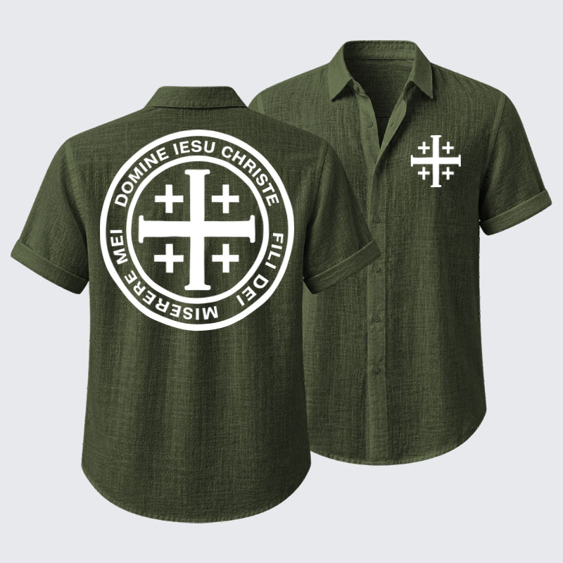 Short Sleeve Casual Shirt - Domine Iesu Christe Jerusalem Cross