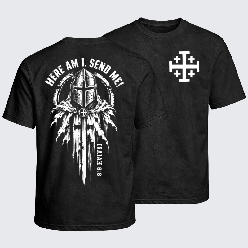 Washed T-Shirt - Here Am I, Send Me – Isaiah 6:8 Christian Knight