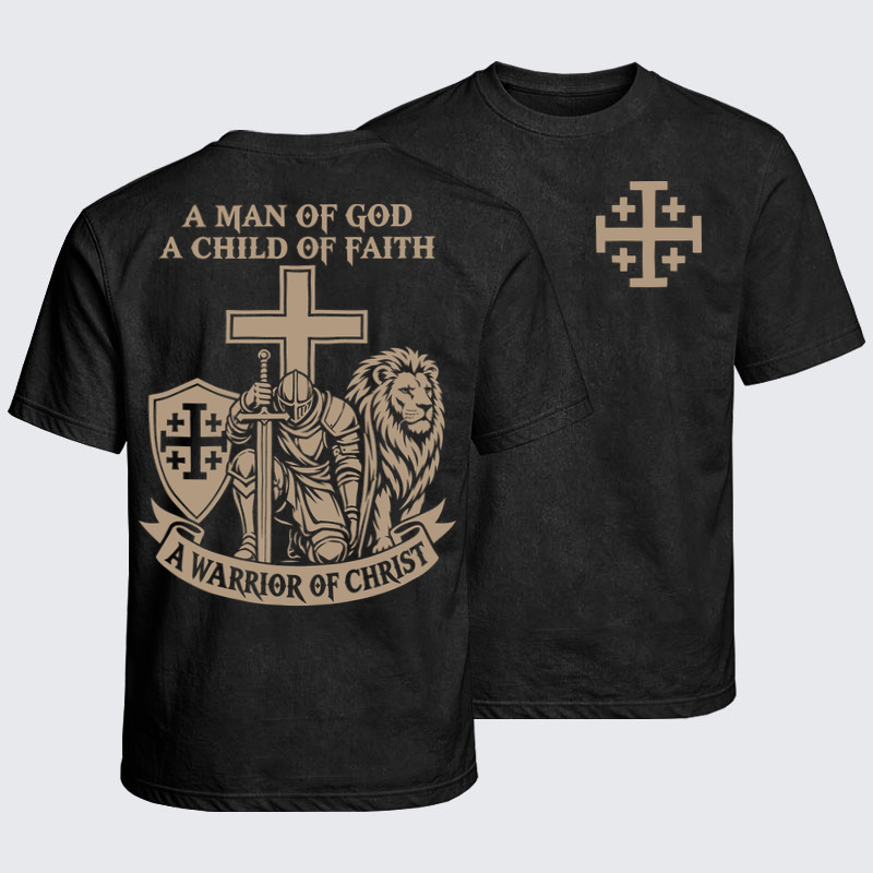 Washed T-Shirt - A Man of God – Christian Warrior Knight & Lion