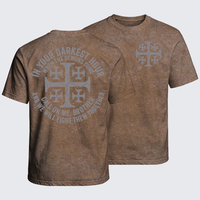 Washed T-Shirt -Call On Me Brother – Knights of Faith