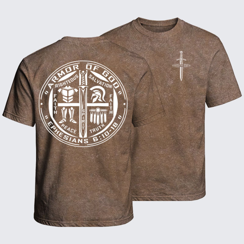 Washed T-Shirt - Armor of God – Ephesians 6:10–18 Christian Warrior