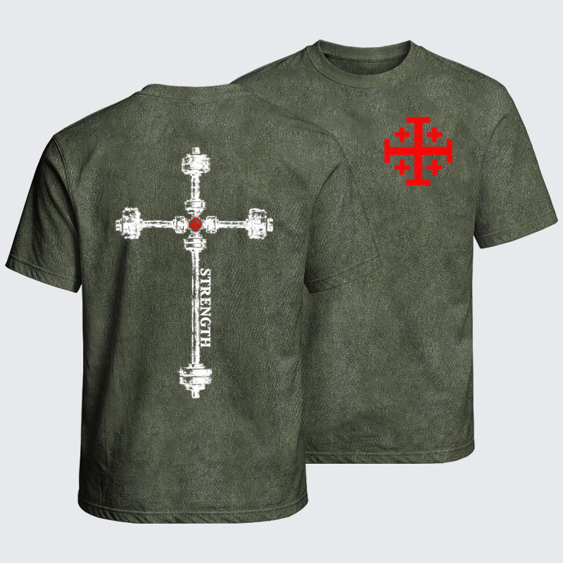 Washed T-Shirt - Strength in the Lord – Christian Gym Jerusalem Cross