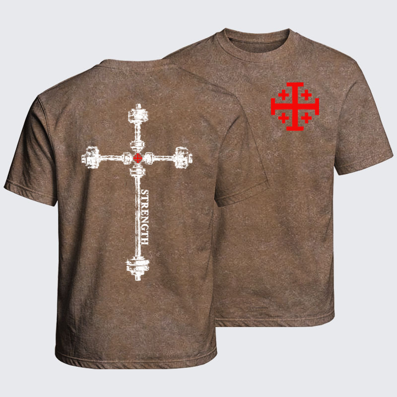 Washed T-Shirt - Strength in the Lord – Christian Gym Jerusalem Cross