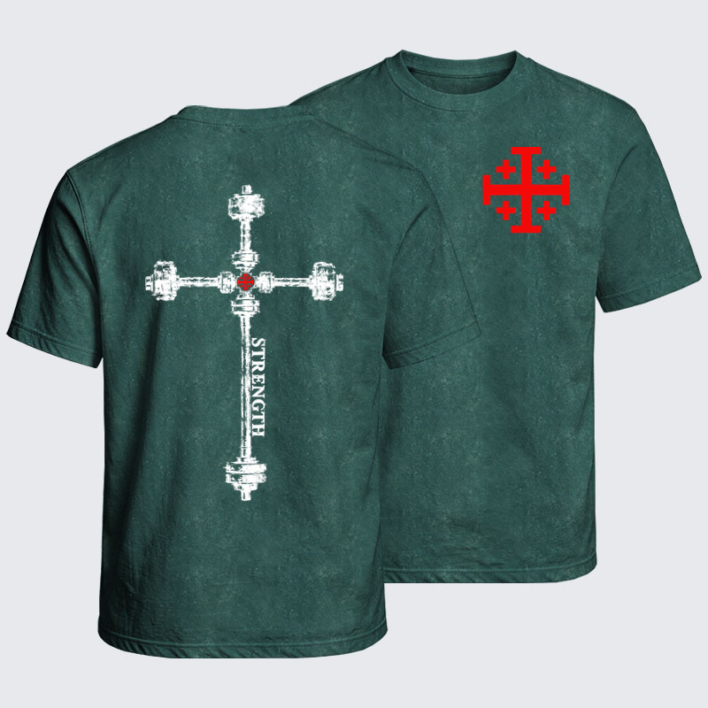 Washed T-Shirt - Strength in the Lord – Christian Gym Jerusalem Cross