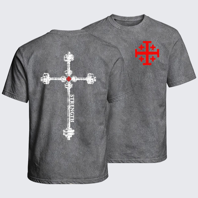 Washed T-Shirt - Strength in the Lord – Christian Gym Jerusalem Cross