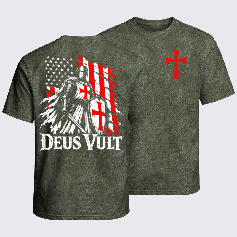Washed T-Shirt - Deus Vult – American Crusader Christian Knight
