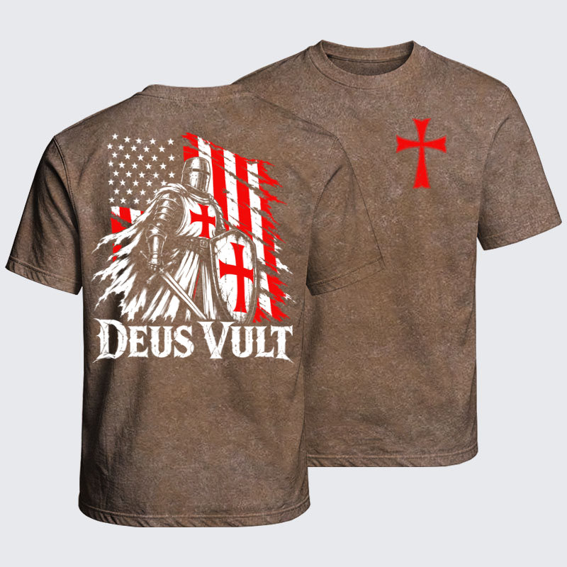 Washed T-Shirt - Deus Vult – American Crusader Christian Knight