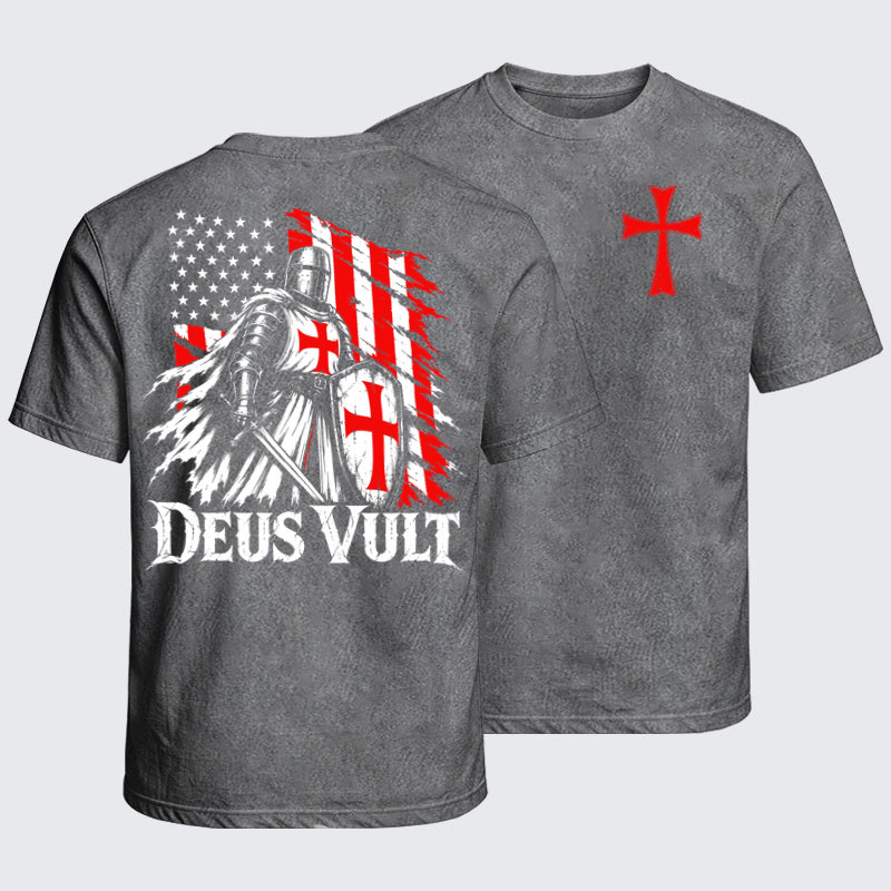 Washed T-Shirt - Deus Vult – American Crusader Christian Knight