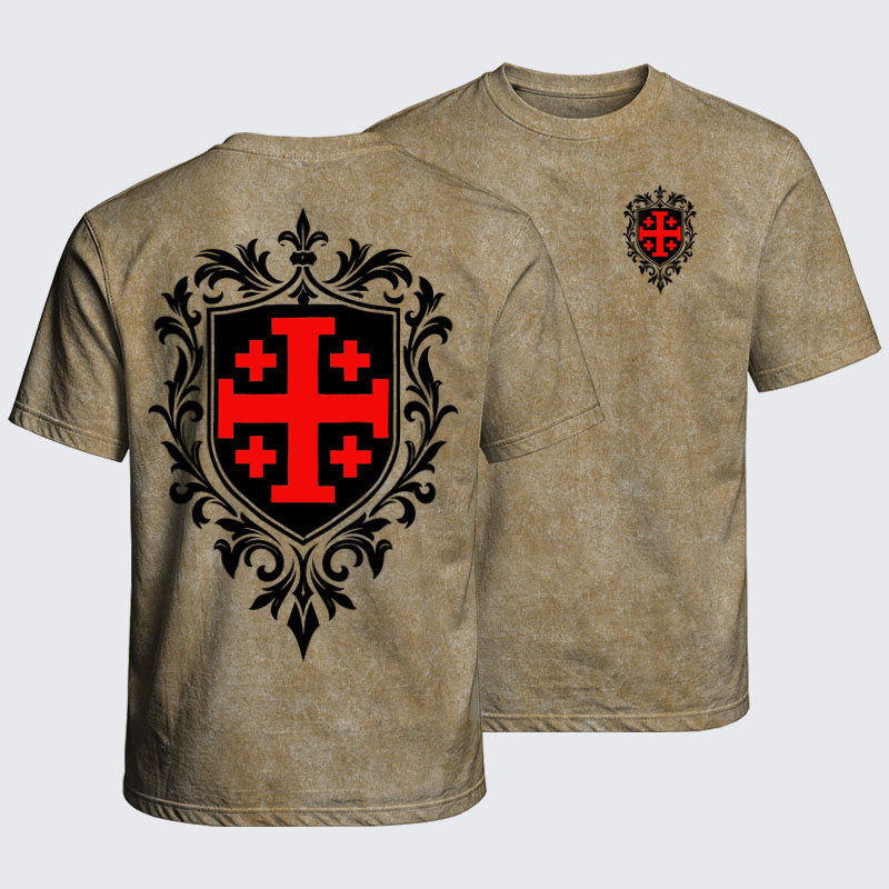 Washed T-Shirt - Jerusalem Cross Heraldic Crest