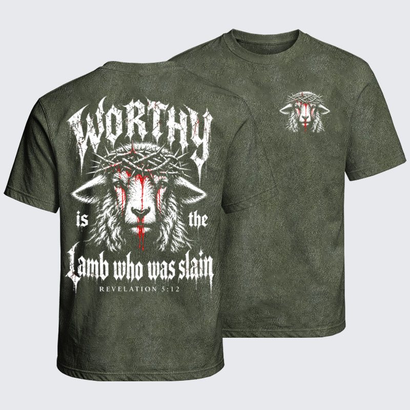 Washed T-Shirt - Worthy Is the Lamb Who Was Slain – Revelation 5:12