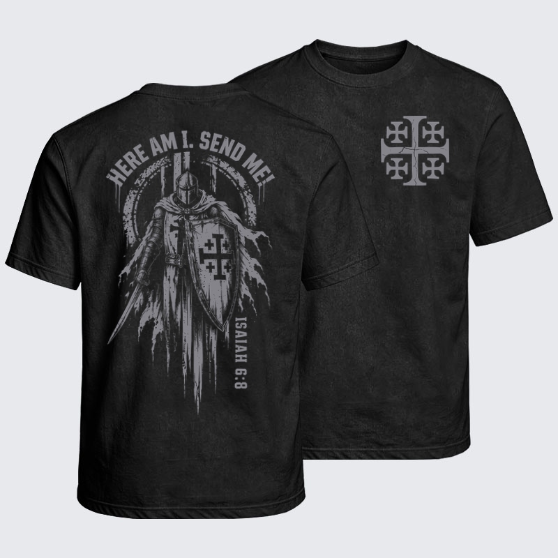 Washed T-Shirt - Here Am I, Send Me – Isaiah 6:8 Christian Knight