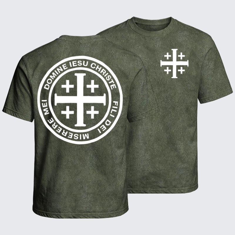 Washed T-Shirt - Domine Iesu Christe Jerusalem Cross