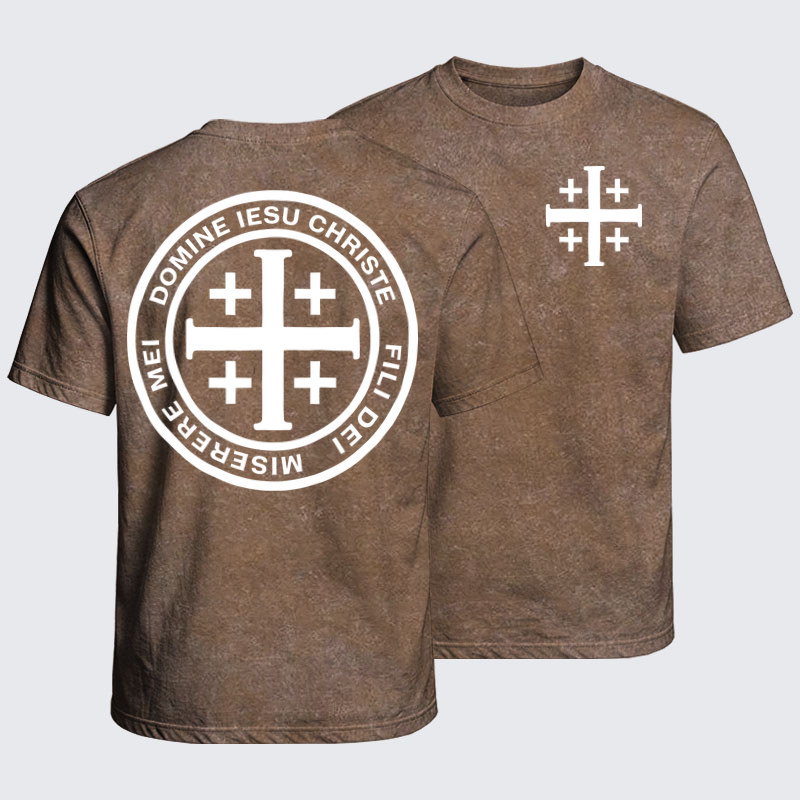 Washed T-Shirt - Domine Iesu Christe Jerusalem Cross