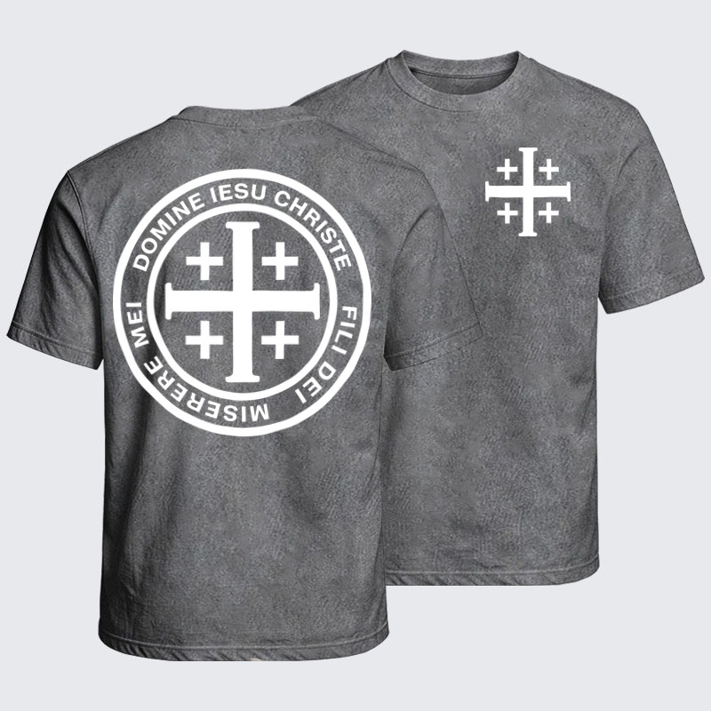 Washed T-Shirt - Domine Iesu Christe Jerusalem Cross