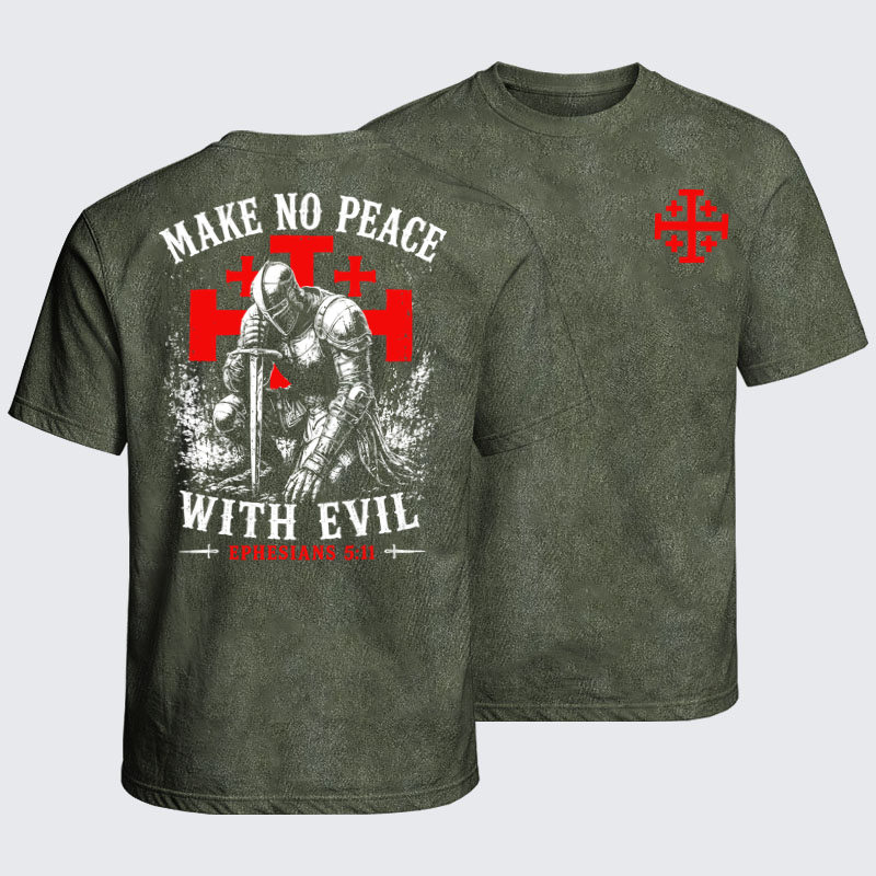 Washed T-Shirts - Make No Peace with Evil Knight Templar Jerusalem Cross