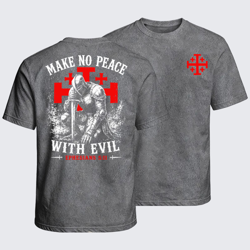 Washed T-Shirts - Make No Peace with Evil Knight Templar Jerusalem Cross