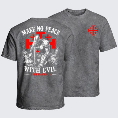 Washed T-Shirts - Make No Peace with Evil Knight Templar Jerusalem Cross