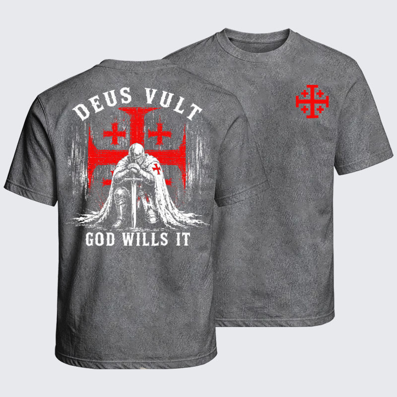 Washed T-Shirts - Knights Templar Deus Vult