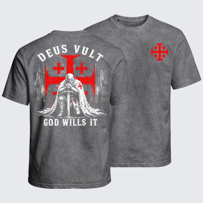 Washed T-Shirts - Knights Templar Deus Vult