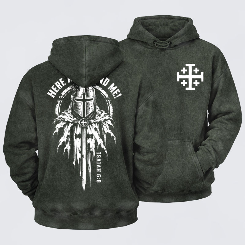 Washed Hoodies - Here Am I, Send Me – Isaiah 6:8 Christian Knight