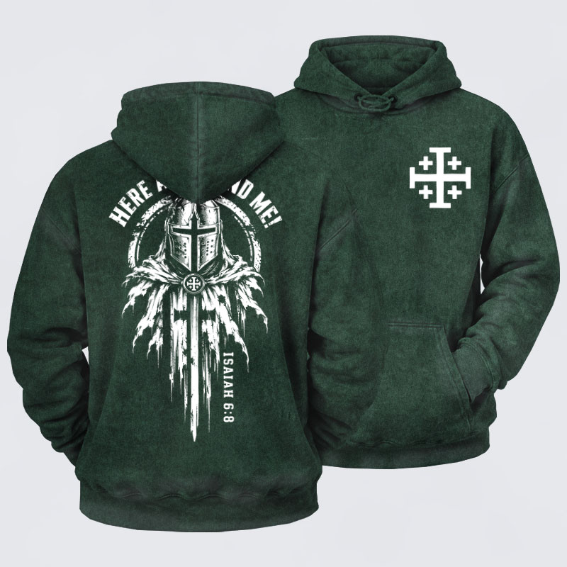 Washed Hoodies - Here Am I, Send Me – Isaiah 6:8 Christian Knight