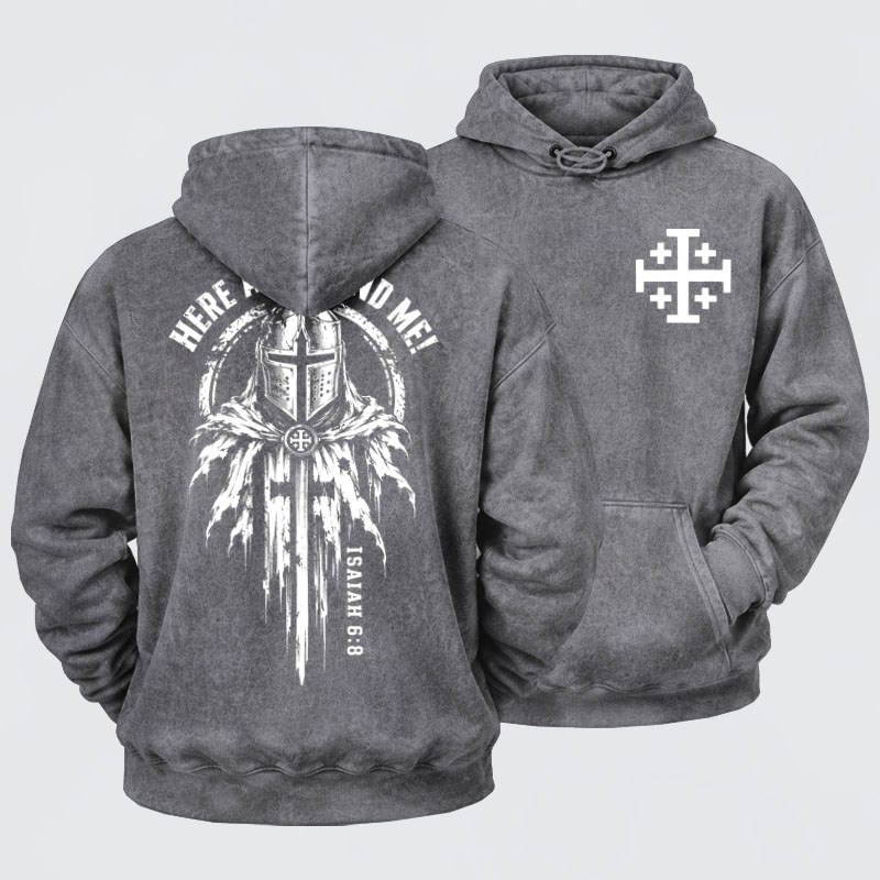 Washed Hoodies - Here Am I, Send Me – Isaiah 6:8 Christian Knight