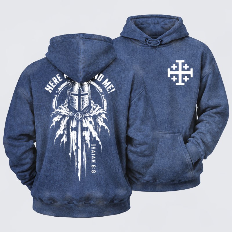 Washed Hoodies - Here Am I, Send Me – Isaiah 6:8 Christian Knight
