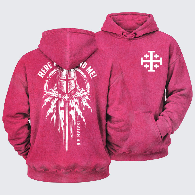 Washed Hoodies - Here Am I, Send Me – Isaiah 6:8 Christian Knight