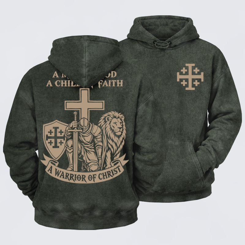 Washed Hoodies - A Man of God – Christian Warrior Knight & Lion