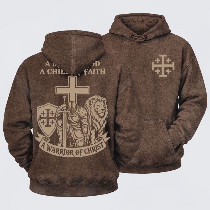 Washed Hoodies - A Man of God – Christian Warrior Knight & Lion
