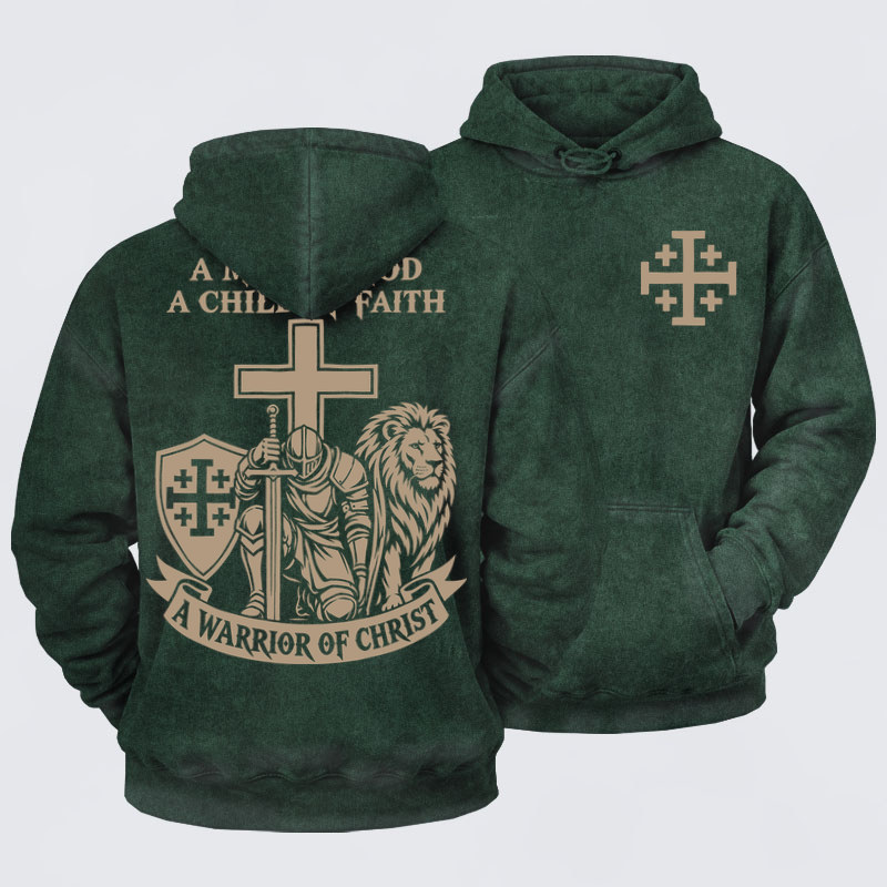 Washed Hoodies - A Man of God – Christian Warrior Knight & Lion