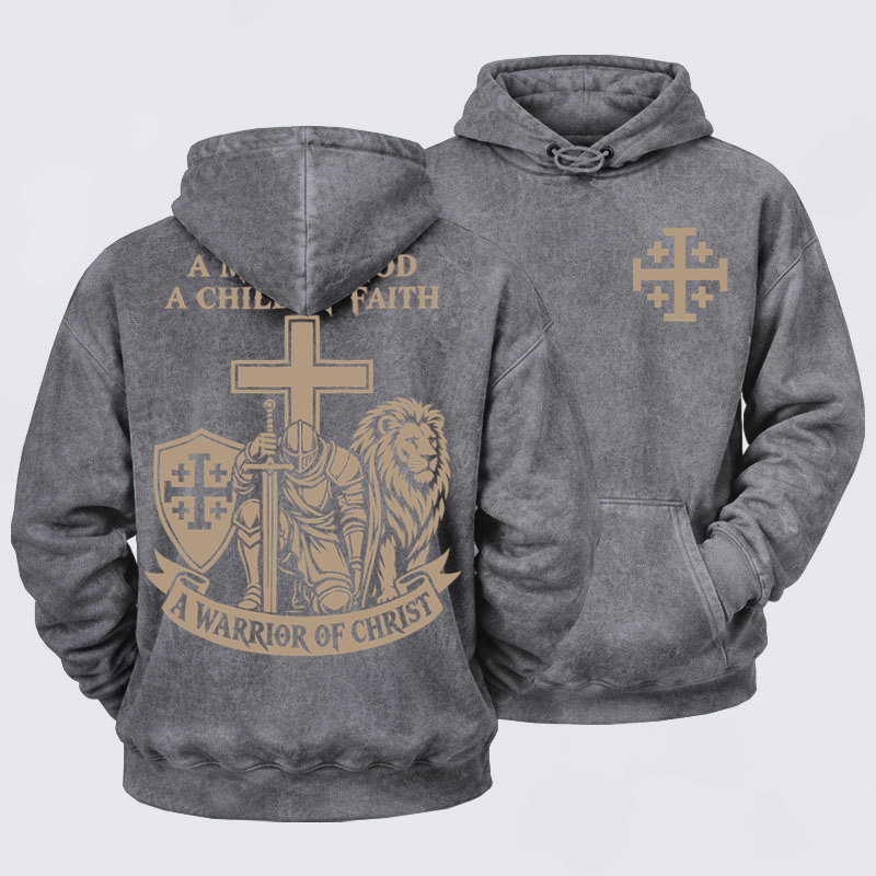 Washed Hoodies - A Man of God – Christian Warrior Knight & Lion