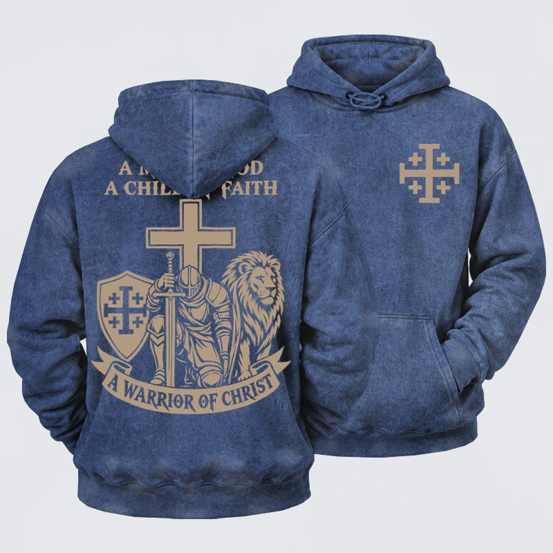 Washed Hoodies - A Man of God – Christian Warrior Knight & Lion