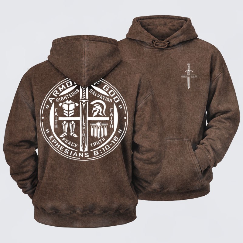 Washed Hoodies  - Armor of God – Ephesians 6:10–18 Christian Warrior
