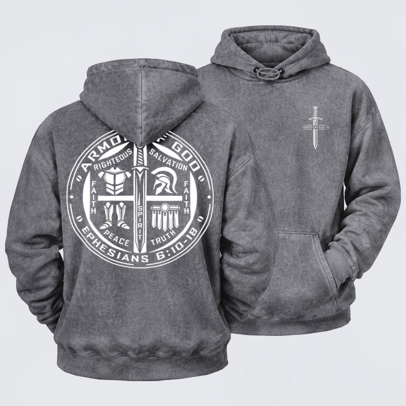 Washed Hoodies  - Armor of God – Ephesians 6:10–18 Christian Warrior