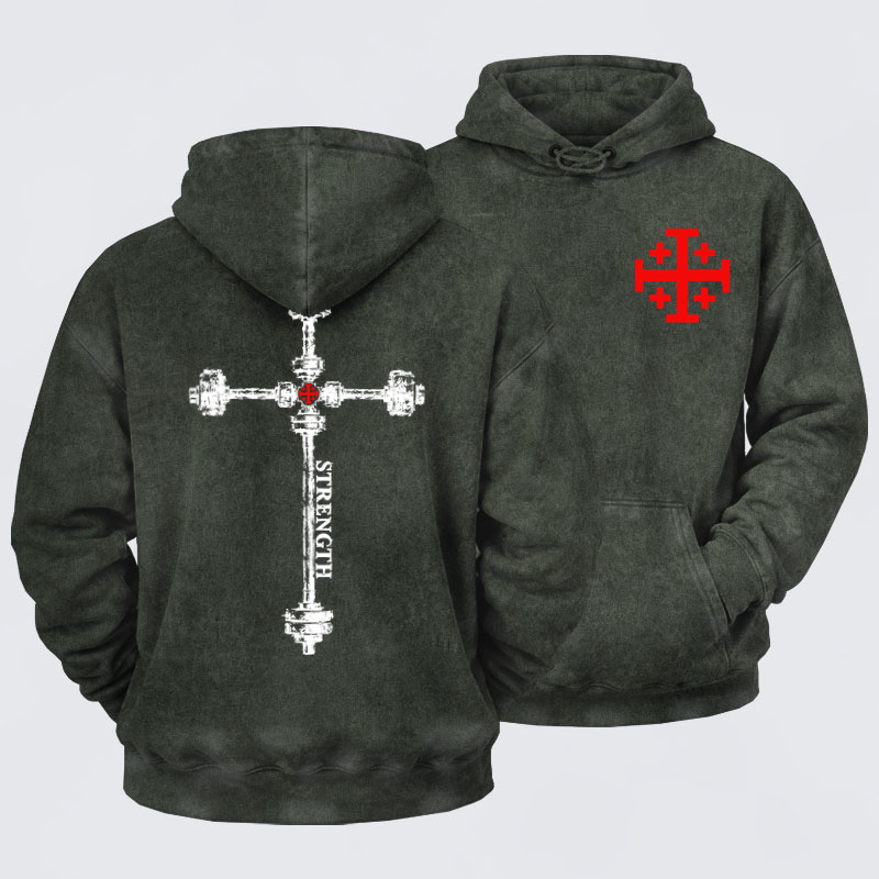 Washed Hoodies  - Strength in the Lord – Christian Gym Jerusalem Cross