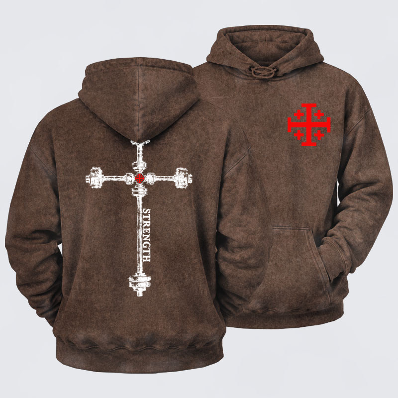 Washed Hoodies  - Strength in the Lord – Christian Gym Jerusalem Cross
