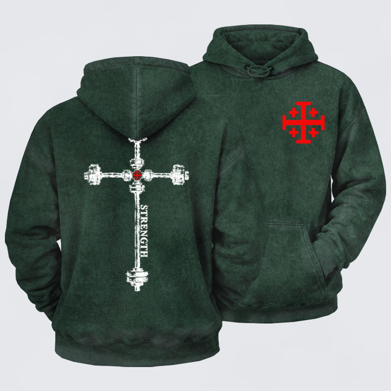 Washed Hoodies  - Strength in the Lord – Christian Gym Jerusalem Cross