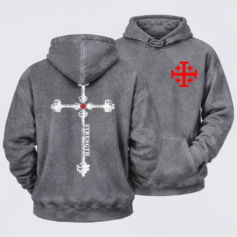 Washed Hoodies  - Strength in the Lord – Christian Gym Jerusalem Cross