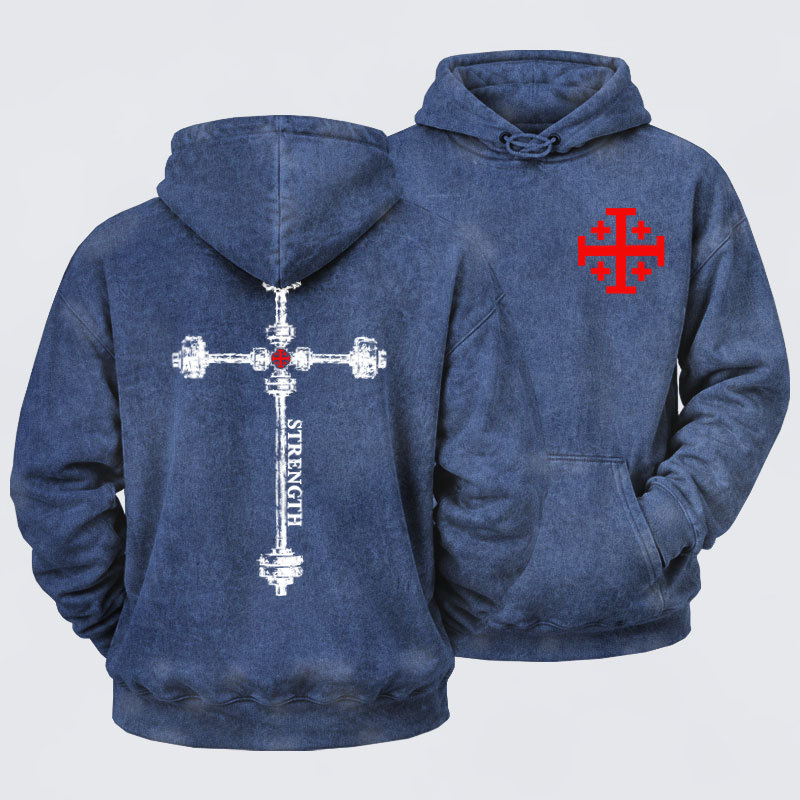 Washed Hoodies  - Strength in the Lord – Christian Gym Jerusalem Cross