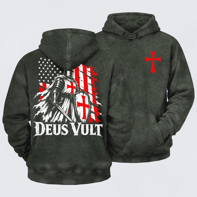 Washed Hoodies  - Deus Vult – American Crusader Christian Knight