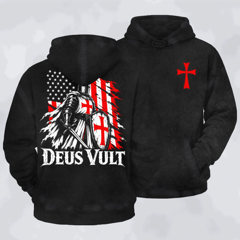 Washed Hoodies  - Deus Vult – American Crusader Christian Knight
