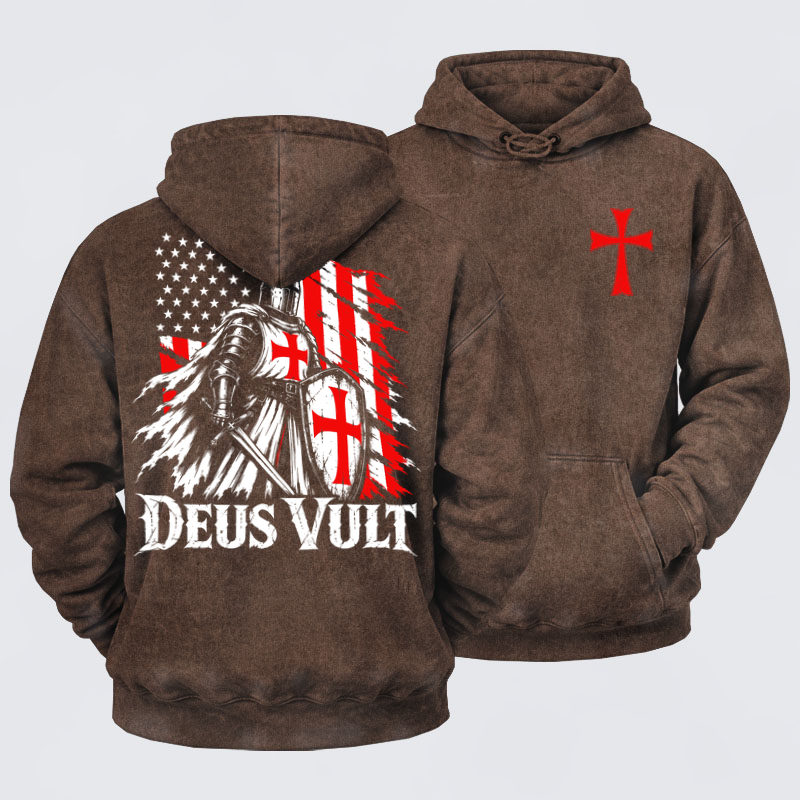 Washed Hoodies  - Deus Vult – American Crusader Christian Knight