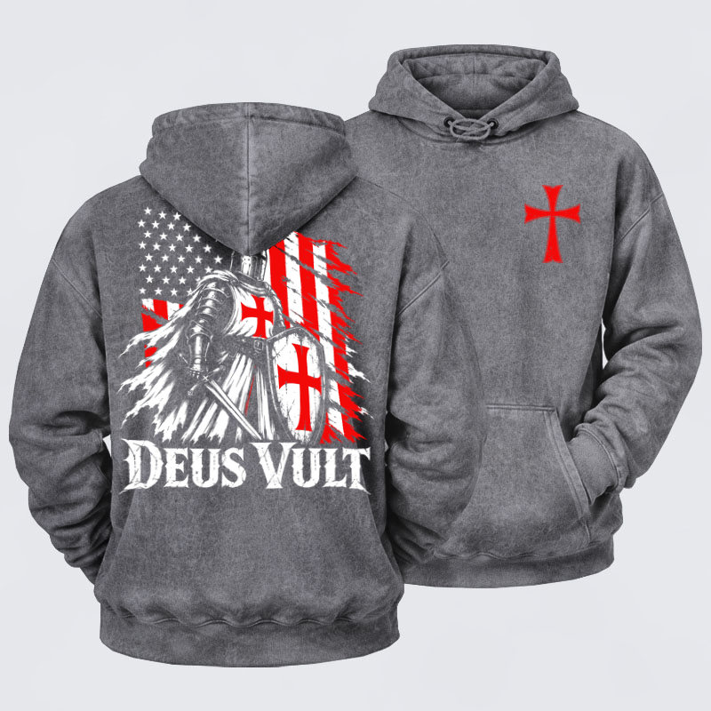 Washed Hoodies  - Deus Vult – American Crusader Christian Knight