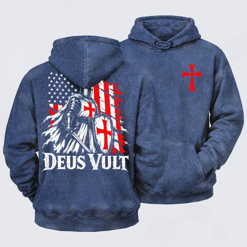 Washed Hoodies  - Deus Vult – American Crusader Christian Knight