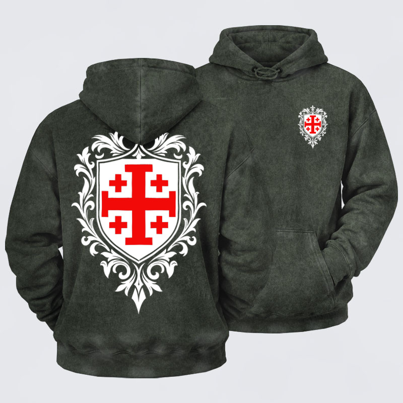 Washed Hoodies  - Jerusalem Cross Heraldic Crest