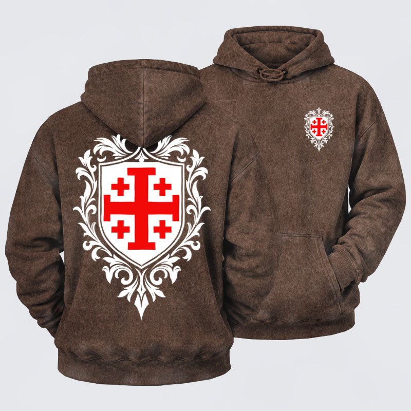 Washed Hoodies  - Jerusalem Cross Heraldic Crest