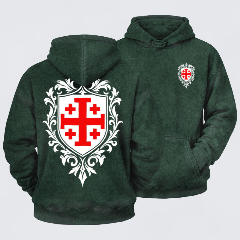 Washed Hoodies  - Jerusalem Cross Heraldic Crest