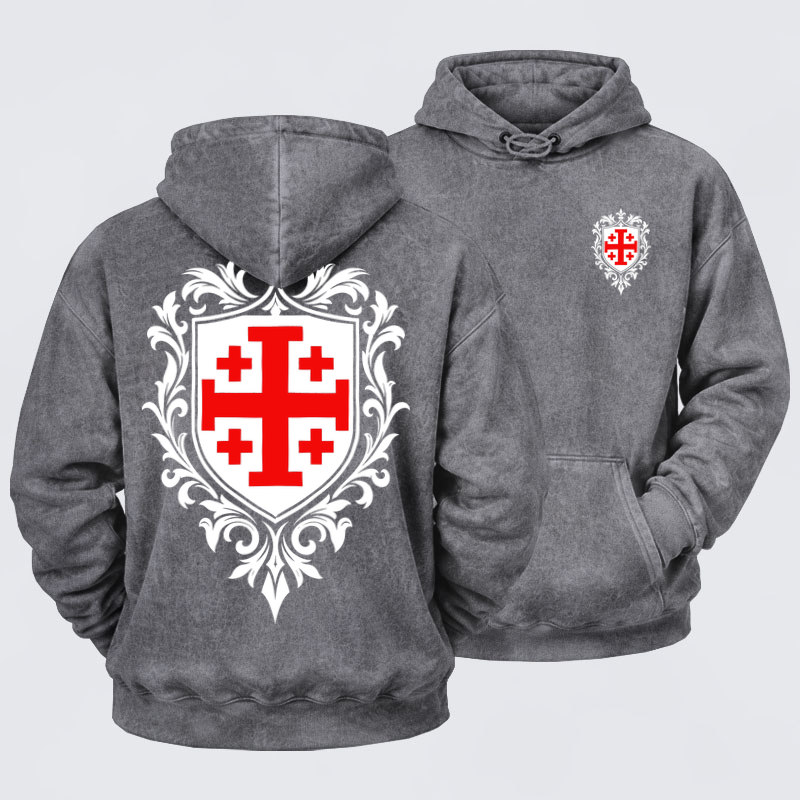 Washed Hoodies  - Jerusalem Cross Heraldic Crest