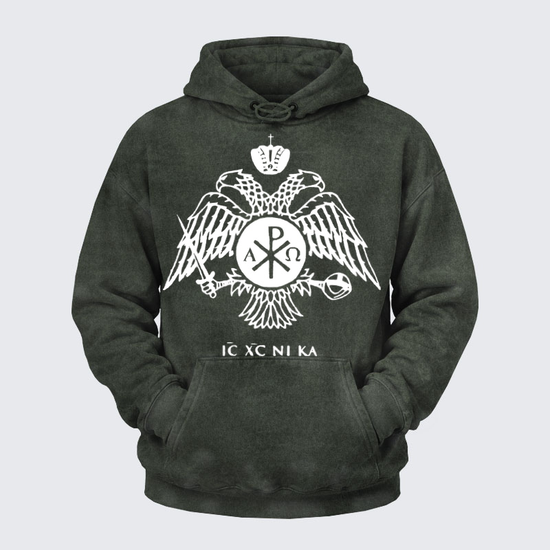 Washed Hoodies - ICXCNIKA Orthodox Byzantine Eagle 